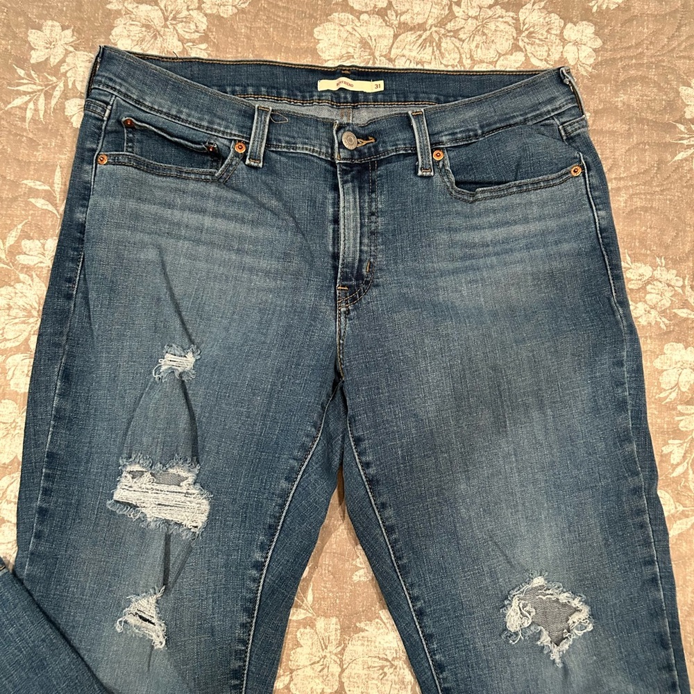 Levi's Blue Distressed Boyfriend Jeans